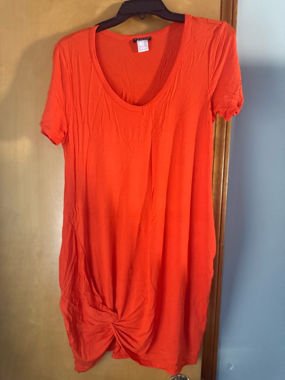 VENUS Bright Orange and Navy Short Sleeve Twist-Hem Tunic